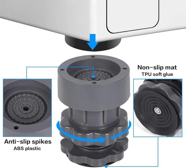 Washing Machine Vibration Pads, Floor Trays, Refrigerator Stand (4 Pcs Set)Anti-Vibration Pads & Floor Stand Set (4 pcs) – Washing Machine & Refrigerator Support