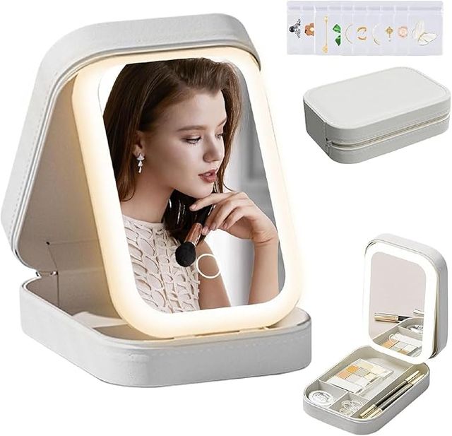 LED Mirror Makeup Travel Box.LED Mirror Makeup Travel Box | Portable Makeup Organizer with Built-in LED Light | Compact Vanity Mirror Storage Case for Travel, Dressing Table & Daily Makeup Use