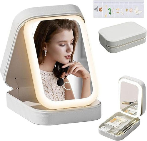 LED Mirror Makeup Travel Box.LED Mirror Makeup Travel Box | Portable Makeup Organizer with Built-in LED Light | Compact Vanity Mirror Storage Case for Travel, Dressing Table & Daily Makeup Use