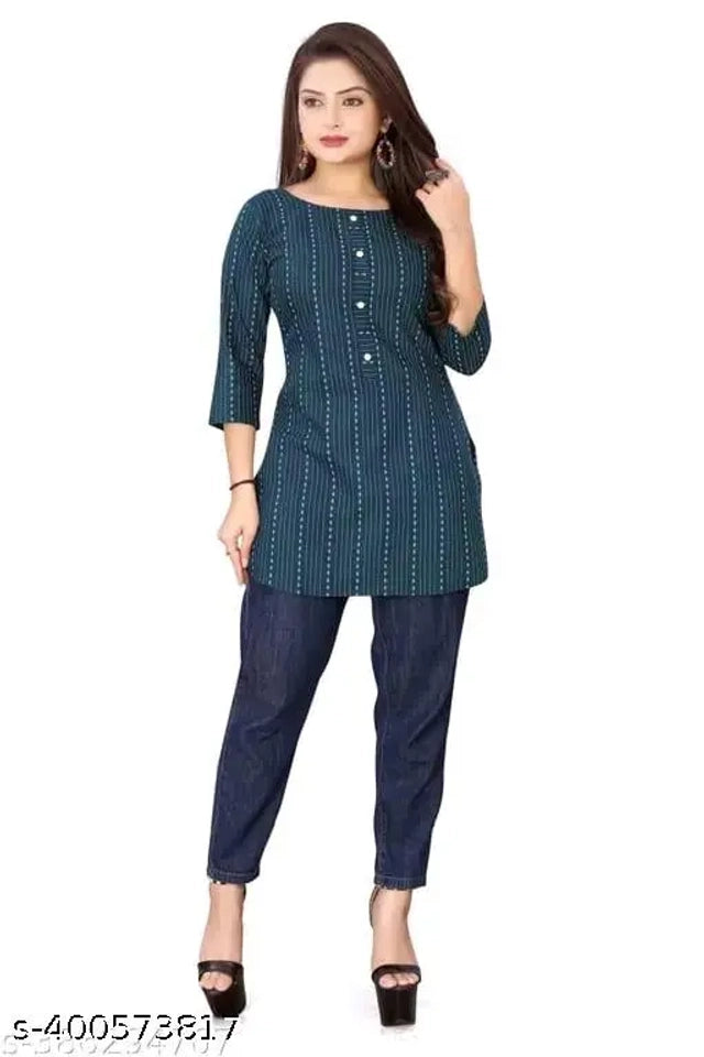 Cotton Solid Short Kurti for Women (Navy Blue, S )Cotton Solid Short Kurti for Women (Navy Blue, S) – Stylish Casual & Summer Wear Ethnic Top