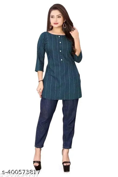 Cotton Solid Short Kurti for Women (Navy Blue, S )Cotton Solid Short Kurti for Women (Navy Blue, S) – Stylish Casual & Summer Wear Ethnic Top