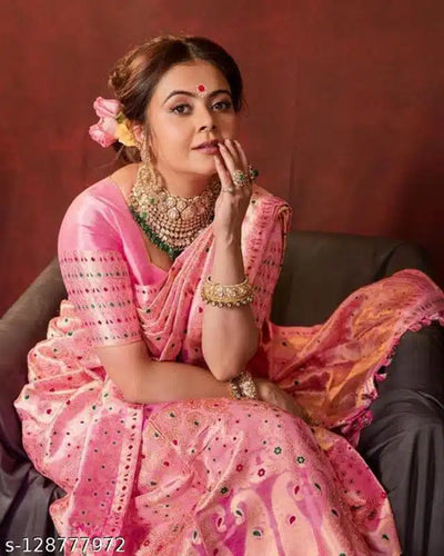 Jacquard Saree For Women (Pink, 6.3m)Jacquard Saree for Women Pink 6.3m | Elegant Festive & Party Wear Saree