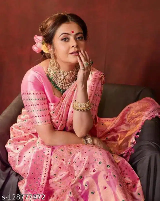 Jacquard Saree For Women (Pink, 6.3m)Jacquard Saree for Women Pink 6.3m | Elegant Festive & Party Wear Saree