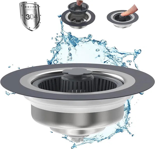 3-in-1 Sink Drain Strainer.3-in-1 Anti-Clog Strainer & Plug.Stainless Sink Drain Strainer – Food Waste Catcher & Water Stopper.