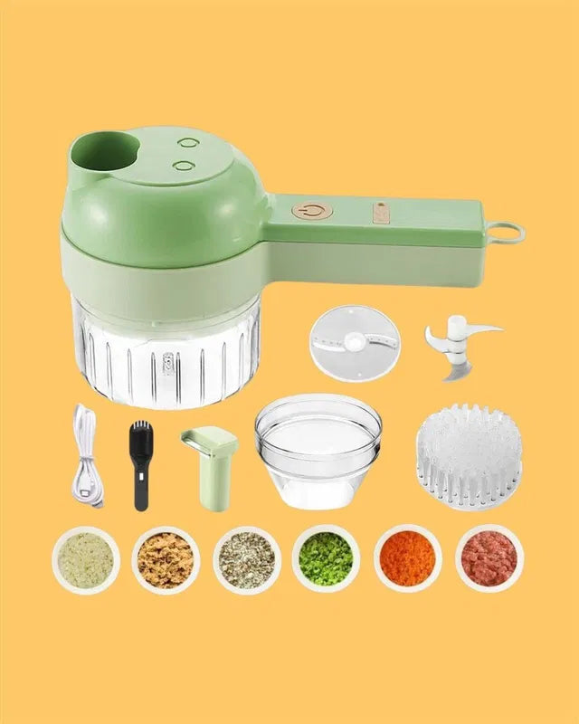 4 in 1 Portable Electric Vegetable Cutter Set.Rechargeable Electric Vegetable Cutter – 4-in-1 Mini Food Processor.