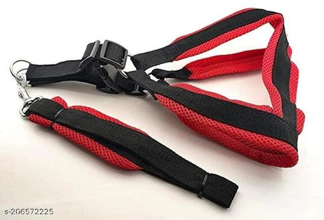 Fabric Body Harness for Dog (Black & Red, 0.5 inches) (M)