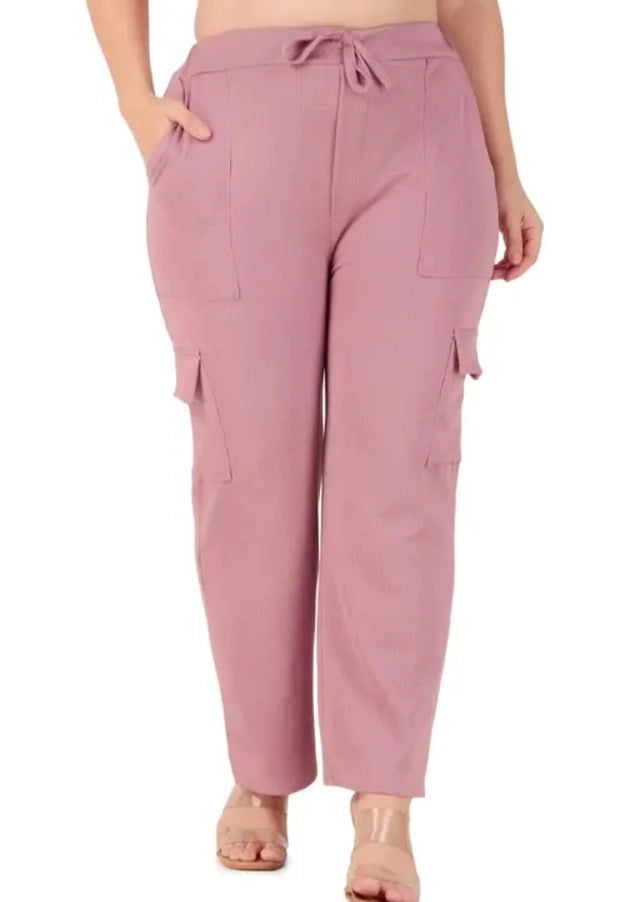 Women's Peach Cotton Blend Straight Fit Trousers - High Waist Formal & Casual Pants, Comfortable Office Wear, Cigarette Pants with Pockets (Size: Small / S)