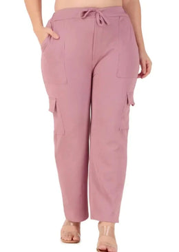 Women's Peach Cotton Blend Straight Fit Trousers - High Waist Formal & Casual Pants, Comfortable Office Wear, Cigarette Pants with Pockets (Size: Small / S)