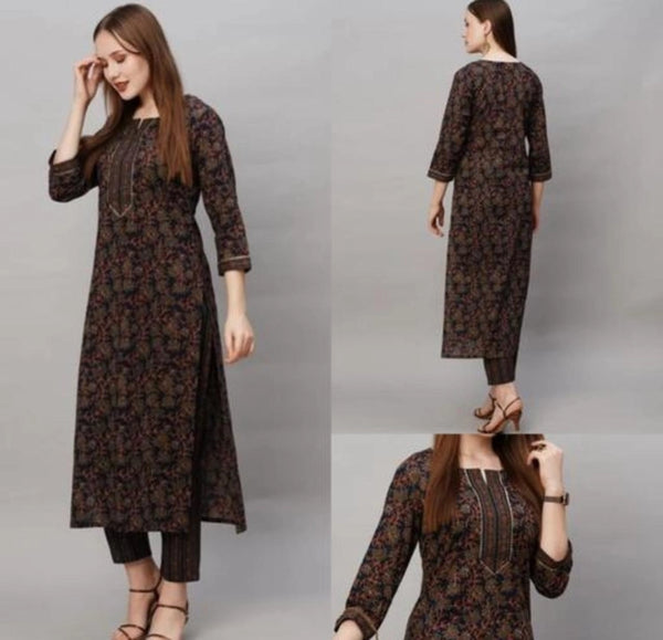 Multicolor Cotton Blend Printed Kurti with Pant Set for Women Comfortable Ethnic Wear