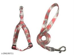 Fabric Harness with 5 Feet Leash for Dog (Red, 1 inches) (Set of 1)