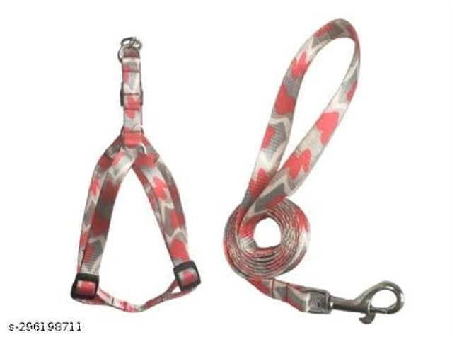 Fabric Harness with 5 Feet Leash for Dog (Red, 1 inches) (Set of 1)