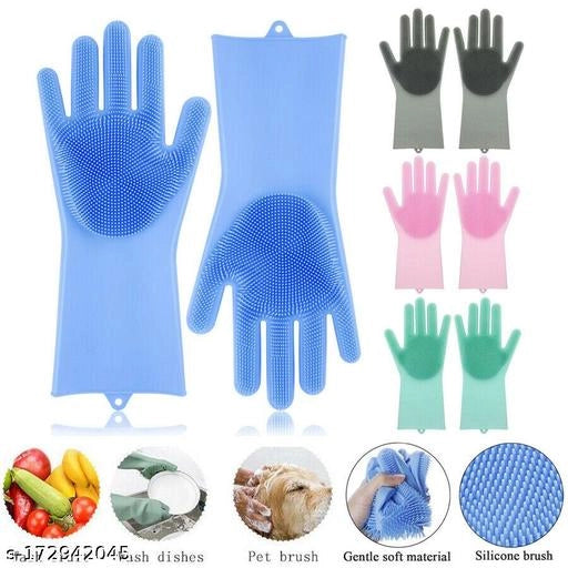 Silicone Kitchen Cleaning Gloves (Multicolor, Set of 1)Silicone Kitchen Cleaning Gloves Multicolor (Set of 1) | Reusable Dishwashing & Household Cleaning Gloves | Heat Resistant, Non-Slip Scrubber Gloves