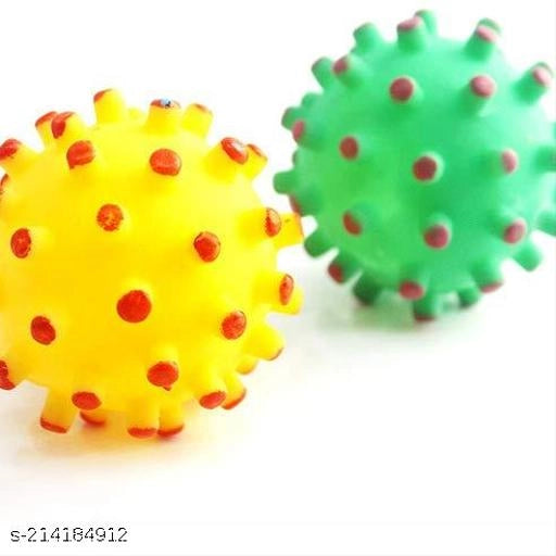 Teeth Cleaning Chewing Squeaky Ball for Pet (Multicolor, Pack of 2).Teeth Cleaning Chewing Squeaky Ball for Pet (Multicolor, Pack of 2) | Dental Care Chew Toy for Dogs & Puppies | Interactive Sound Toy
