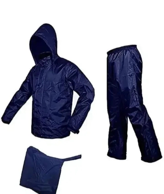 Polyester Full Sleeves Rainsuit Set for Men (Navy Blue, L)