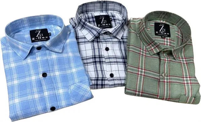 Men’s Pack of 3 Check Shirts – Premium Cotton Regular Fit Full Sleeve Casual & Formal Checked Shirt Combo Set for Office Wear, Daily Use & Party Wear – Stylish Plaid Design, Comfortable & Breathable Fabric, Trendy Color Assorted Shirts for Men