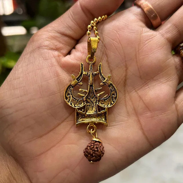 Spiritual Necklace Shiva Trishul damaru Necklace.Shiva Trishul Damaru Necklace – Spiritual Mahadev Pendant for Protection & Blessings