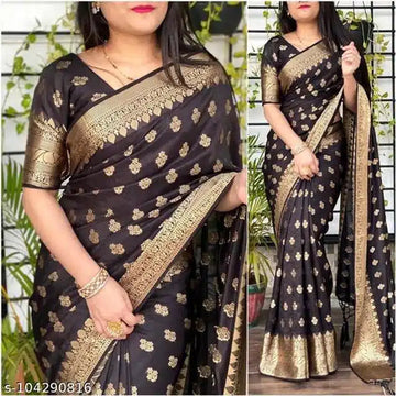 Jacquard Saree For Women (Brown, 6.3m)Brown Jacquard Saree with Blouse Piece (6.3 m) Elegant Traditional Wear for Women