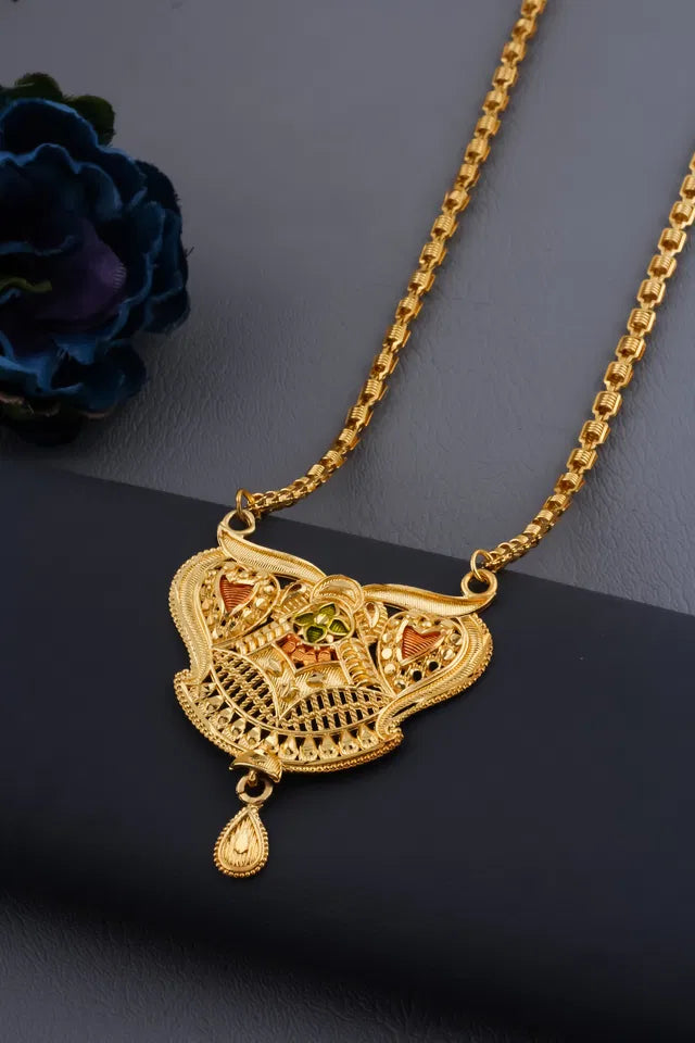 Traditional Gold Plated Long Mangalsutra for Women with Chain Ladi Mala Design - 30 Inch Ethnic Black Beads Tanmaniya Necklace for Wedding & Anniversary
