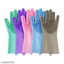 Silicone Kitchen Cleaning Gloves (Multicolor, Pack of 1)Silicone Kitchen Cleaning Gloves (Pack of 1) | Heat Resistant Dishwashing & Scrubbing Gloves (Multicolor)