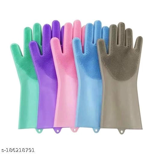 Silicone Kitchen Cleaning Gloves (Multicolor, Pack of 1)Silicone Kitchen Cleaning Gloves (Pack of 1) | Heat Resistant Dishwashing & Scrubbing Gloves (Multicolor)