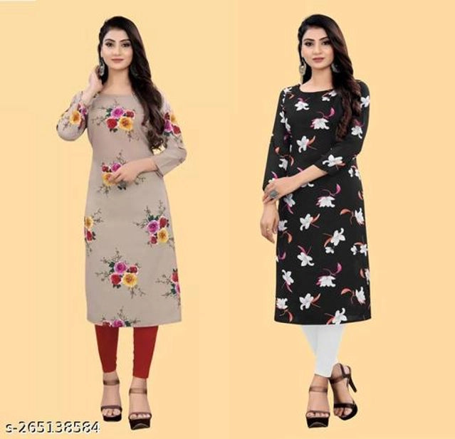 Crepe Printed Kurti for Women (Brown & Black, S) (Pack of 2)Crepe Printed Kurti Combo for Women (Brown & Black, S) – Pack of 2 Stylish Casual & Daily Wear Ethnic Kurtis