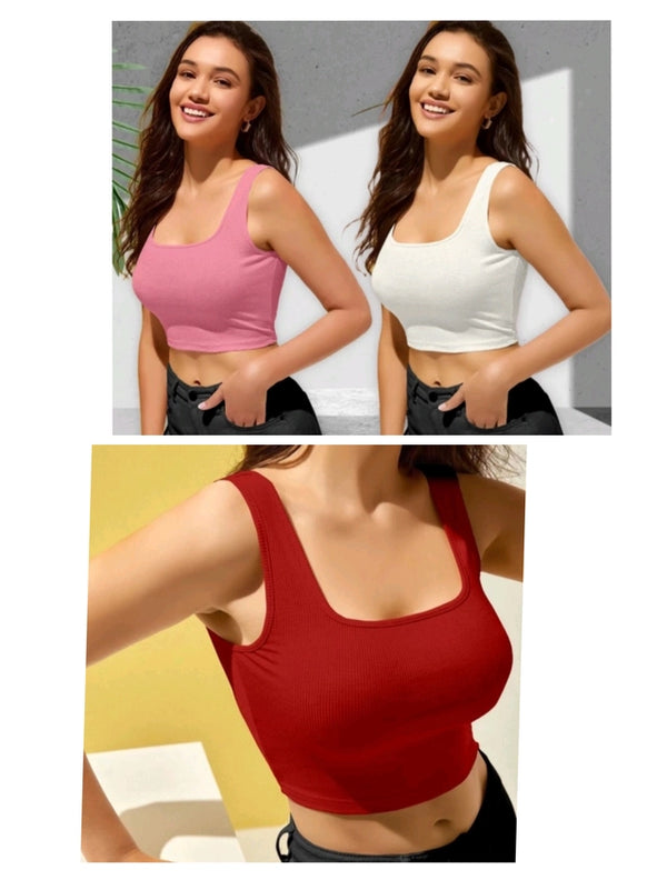 Pack of 3 Women's Cotton Blend Solid Tops (Multicolor) - Regular Fit Round Neck Casual T-Shirts Combo, Plain Daily Wear Basic Tees for Girls & Ladies