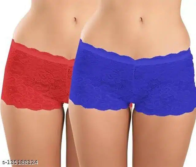 Net Briefs for Women (Red & Blue, Free Size) (Set of 2)women net briefs set, mesh panties women, breathable innerwear women, red blue panties set,