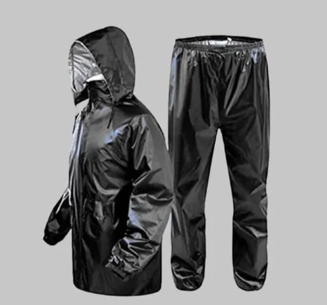 Polyester Full Sleeves Rainsuit Set for Men (Black, L)