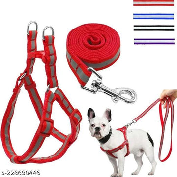 Nylon 0.15 mm Harness with 5 Feet Leash for Dog (Multicolor) (Set of 1)