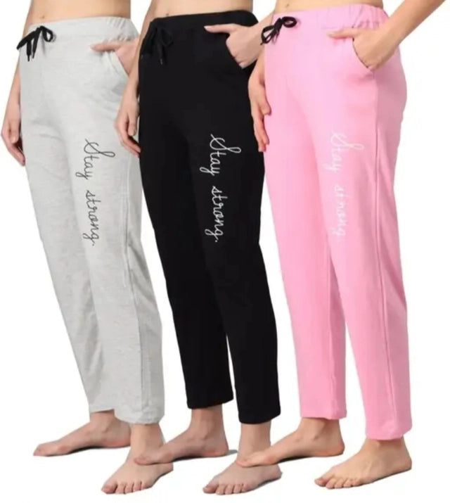 Pack of 3 Women's Cotton Blend Straight Fit Trousers (Multicolor) - High Waist Formal & Casual Office Wear Combo, Cigarette Pants with Pockets (Size: Medium / M)
