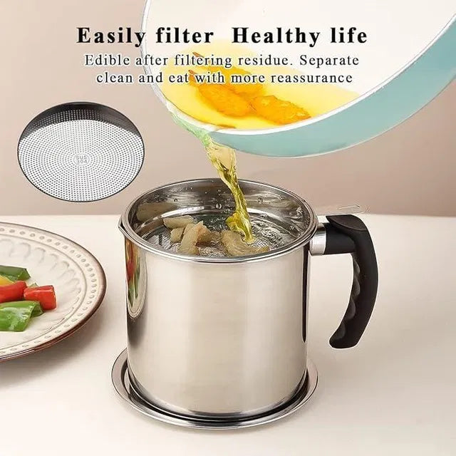 Stainless Steel Oil Pot With Filter & Lid.Stainless Steel Oil Pot with Filter & Lid – Kitchen Grease Strainer Container for Cooking Oil Storage