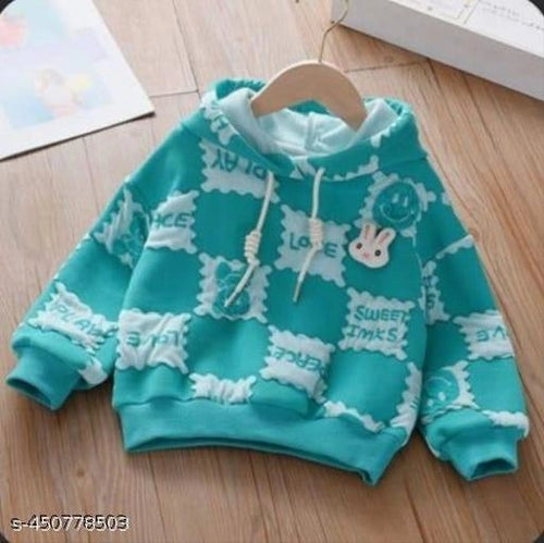 Woolen Printed Hoodie for Girls (Turquoise, 0-1 Years).Warm and cozy woolen printed hoodie for baby girls aged 0–1 years. Soft, comfortable, and perfect for winter wear, outings, and daily use.