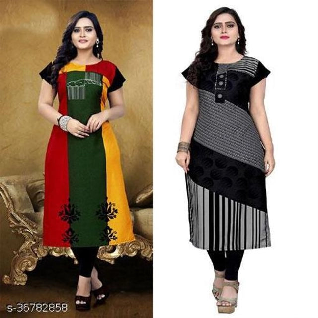 Crepe Printed Kurti for Women (Green & Grey, M) (Pack of 2)Crepe Printed Kurti Combo for Women (Green & Grey, M) – Pack of 2 Stylish Casual & Daily Wear Ethnic Kurtis