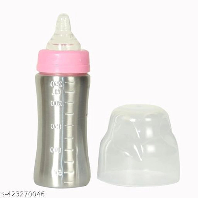 Stainless Steel Milk Bottle for Baby (Silver & Pink, 250 ml) – Safe & Hygienic Feeding Bottle