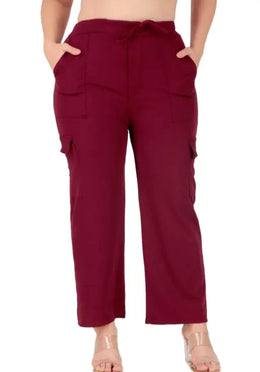 Cotton Blend Straight Fit Trouser for Women (Maroon, S)