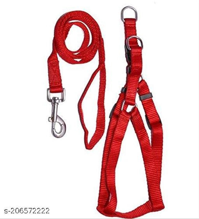 Fabric Harness with 5 Feet Leash for Dog (Red, 0.5 inches) (Set of 1)Fabric Dog Harness with 5 Feet Leash | Red 0.5 Inch Adjustable Harness & Leash Set for Dogs