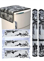 Knit Printed Fridge 3 Pcs Mat with 2 Pcs Handle & Top Cover (Multicolor, Set of 1)Knit Printed Fridge Mat Set (3 Pcs) with Top Cover & 2 Handle Covers | Dustproof Refrigerator Shelf Liners | Multicolor Kitchen Organizer