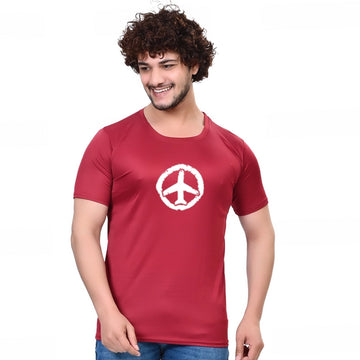 Cotton Blend Round Neck Printed T-Shirt for Men (Maroon, S)