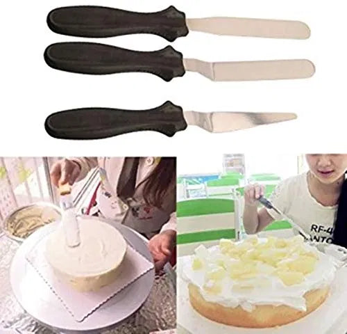 Multi Function Stainless Steel Spatula Palette Knife for Cake Icing, Mixing, Baking Knife -3-Pieces Set - Random Color.