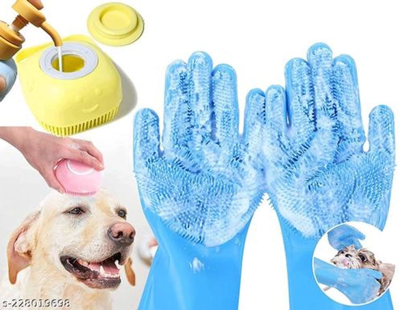Silicone Dog Bath Brush with Cleaning Gloves (Multicolor, Set of 2)Silicone Dog Bath Brush With Cleaning Gloves (Multicolor, Set Of 2) | Pet Grooming & Massage Bath Tool