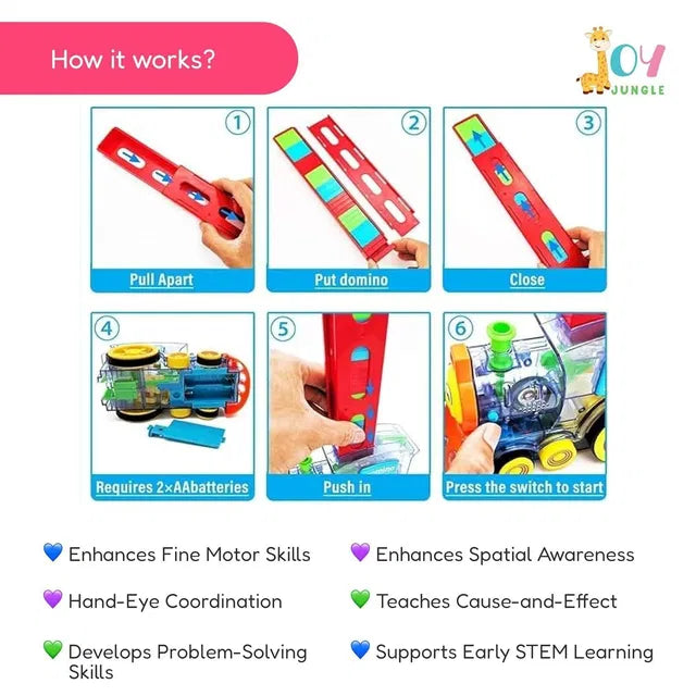 Train Toy Domino Set for Kids – BPA-Free Plastic with Sound Effects.Make playtime fun and educational with Train Toy Domino Set for Kids. BPA-free plastic, automatic domino laying, sound effects, and safe design for creative learning.