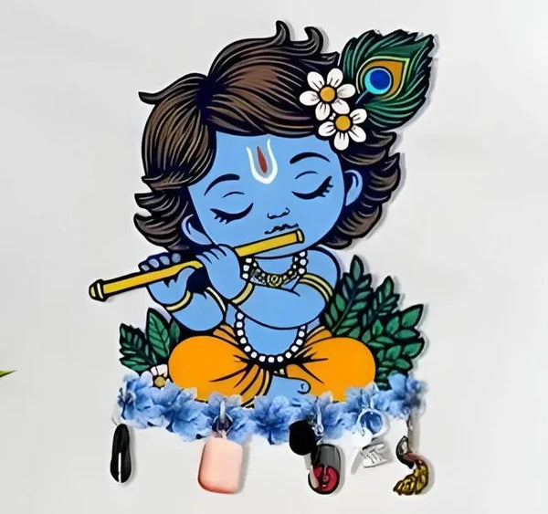 Bal Krishna key holder.Religious Wall Decor & Key Storage.Spiritual Home Decor & Key Hanger.