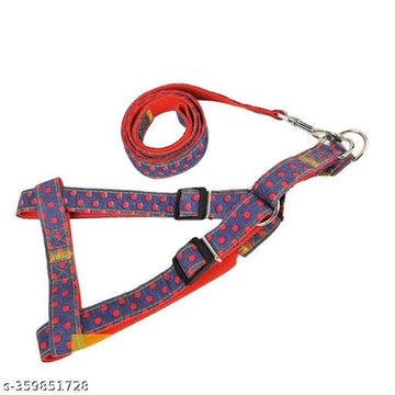 Fabric Harness with 5 Feet Leash for Dog (Multicolor, 1.5 inches) (Set of 1)