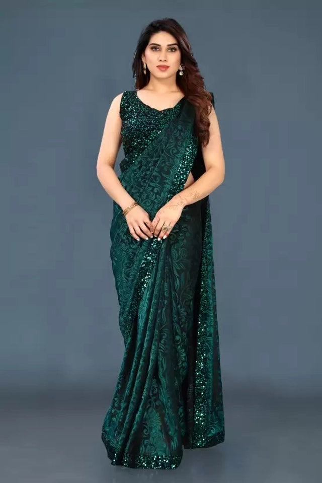 Lycra Blend Solid Saree for Women (Navy Blue, 6.3 m)
