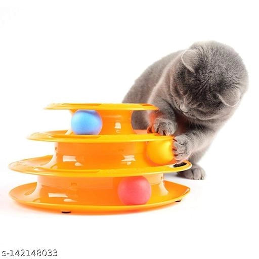 Plastic 3 Layer Tower for Cat (Multicolor).Plastic 3 Layer Tower for Cat (Multicolor) | Interactive Cat Toy with Rolling Balls | Mental Stimulation & Exercise Toy for Cats
