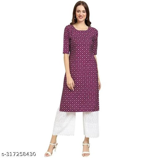 Crepe Printed Kurti for Women (Maroon, S)Crepe Printed Kurti for Women (Maroon, S) – Stylish Casual, Office & Daily Wear Ethnic Kurta