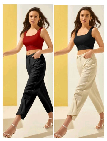 Cotton Blend Solid Top for Women (Maroon & Black, S) (Pack of 2)