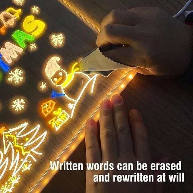 3D LED Light Glass Acrylic Writing pad.Reusable 3D LED light acrylic writing pad for notes, messages, reminders, and décor. USB powered with glowing effect. Ideal for home, kids, office, and gifts.
