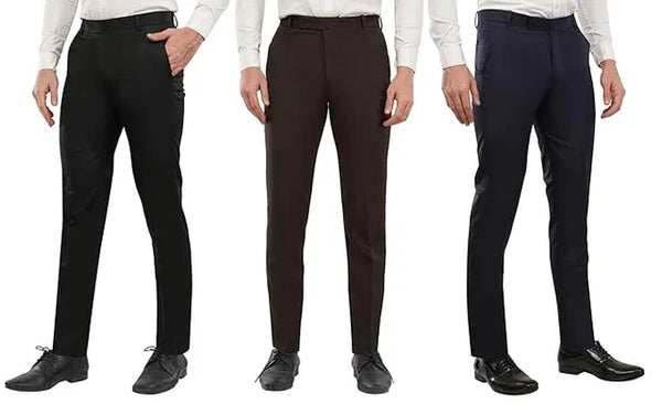 “Cotton Blend Trousers for Men – Pack of 3 Comfortable Regular Fit Pants for Office, Casual & Daily Wear”