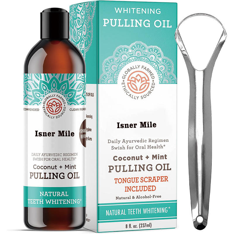 Coconut & Mint Teeth Whitening Oil with Tongue Scraper (Pack of 2)